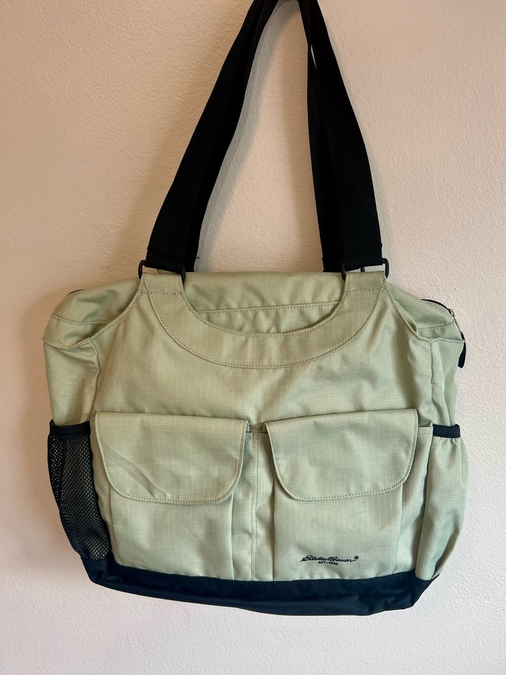 Eddie Bauer Light Green and Black Messenger Tote